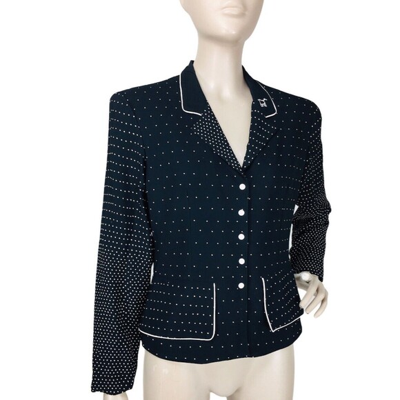 Vintage 80s Dorothy Schoelen Platinum Peplum Bow Polka-Dot Button-Down Jacket - Picture 1 of 8